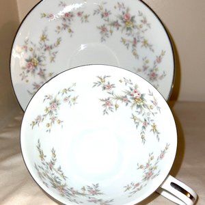 Vintage Noritake China Arlene Flat Cup & Saucer Roses and Yellow Flowers